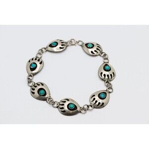 Bear Paw Sterling Silver link bracelet Southwest Native unmarked 7-7.5"